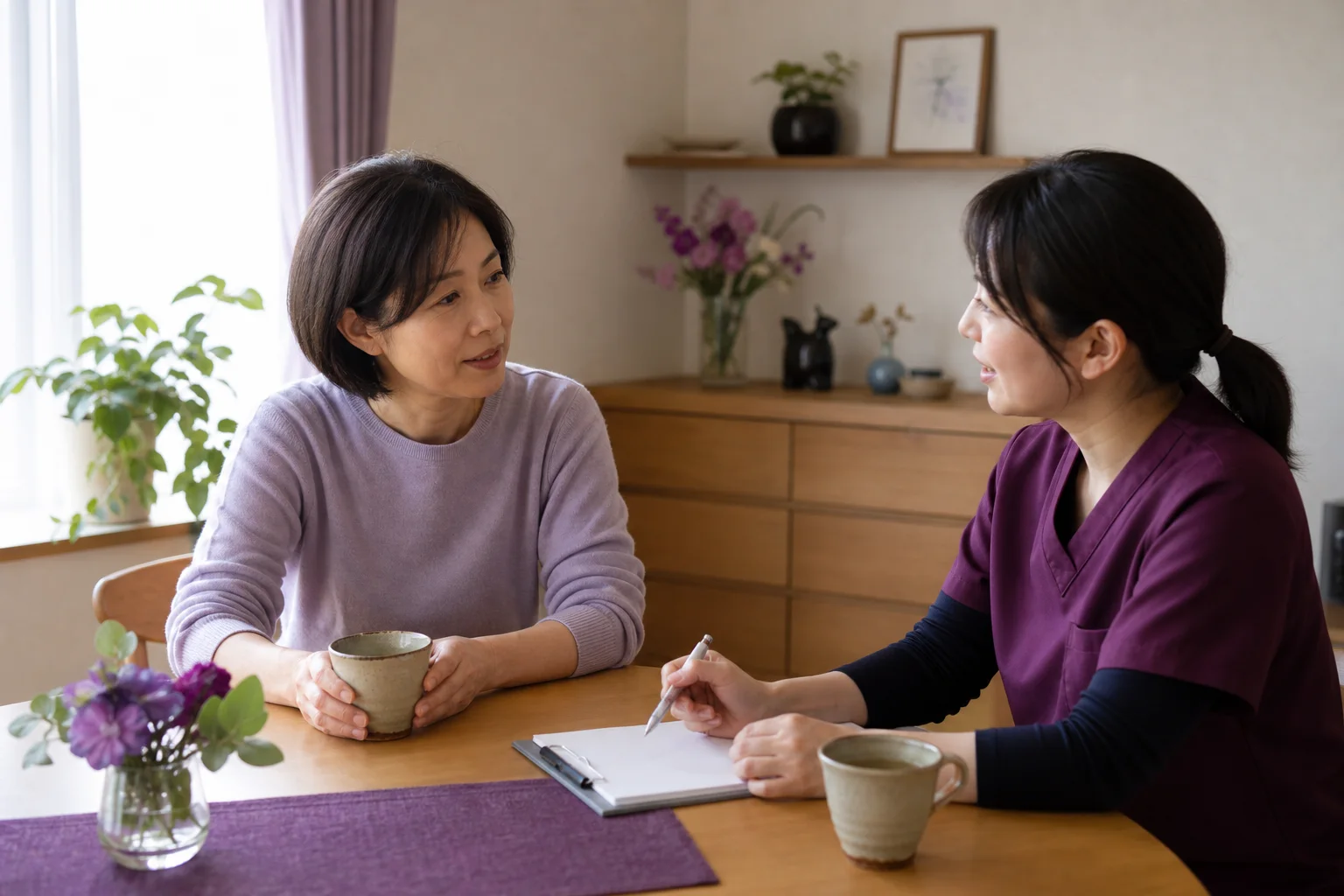 親御さんが看護師に気持ちを相談する支援場面